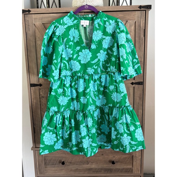 Sugarlips Dresses & Skirts - Sugarlips Womens Green Turquoise Floral Tiered Babydoll Mini Dress XS Short Slv